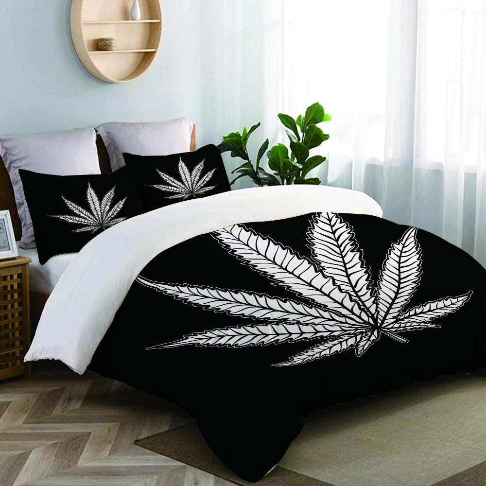 Housse de couette imprimée de feuilles de cannabis et de marijuana
